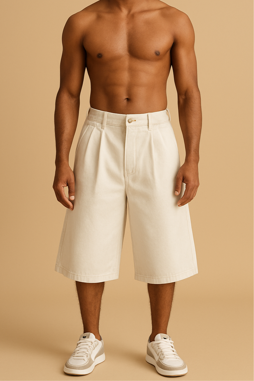 Pleated off white denim jorts (made to order )