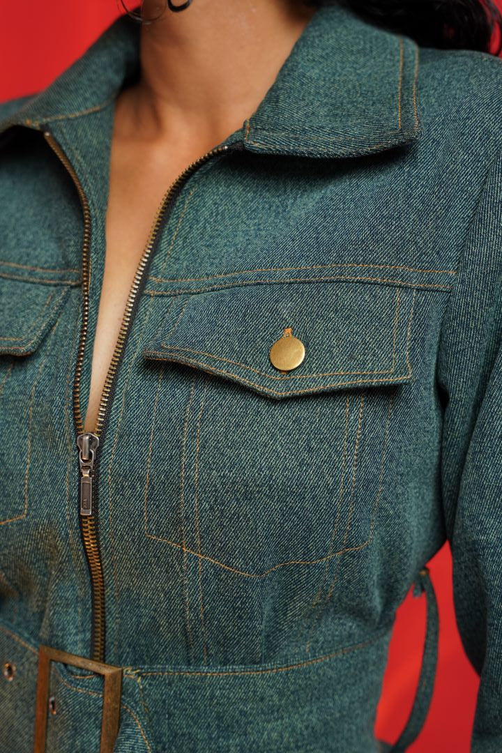 TIE - BELT WASHED DENIM DRESS