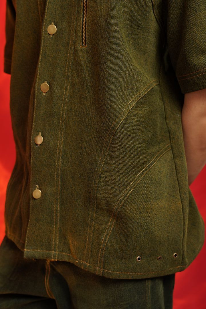 UNISEX WASHED DENIM SHIRT WITH SEAMS