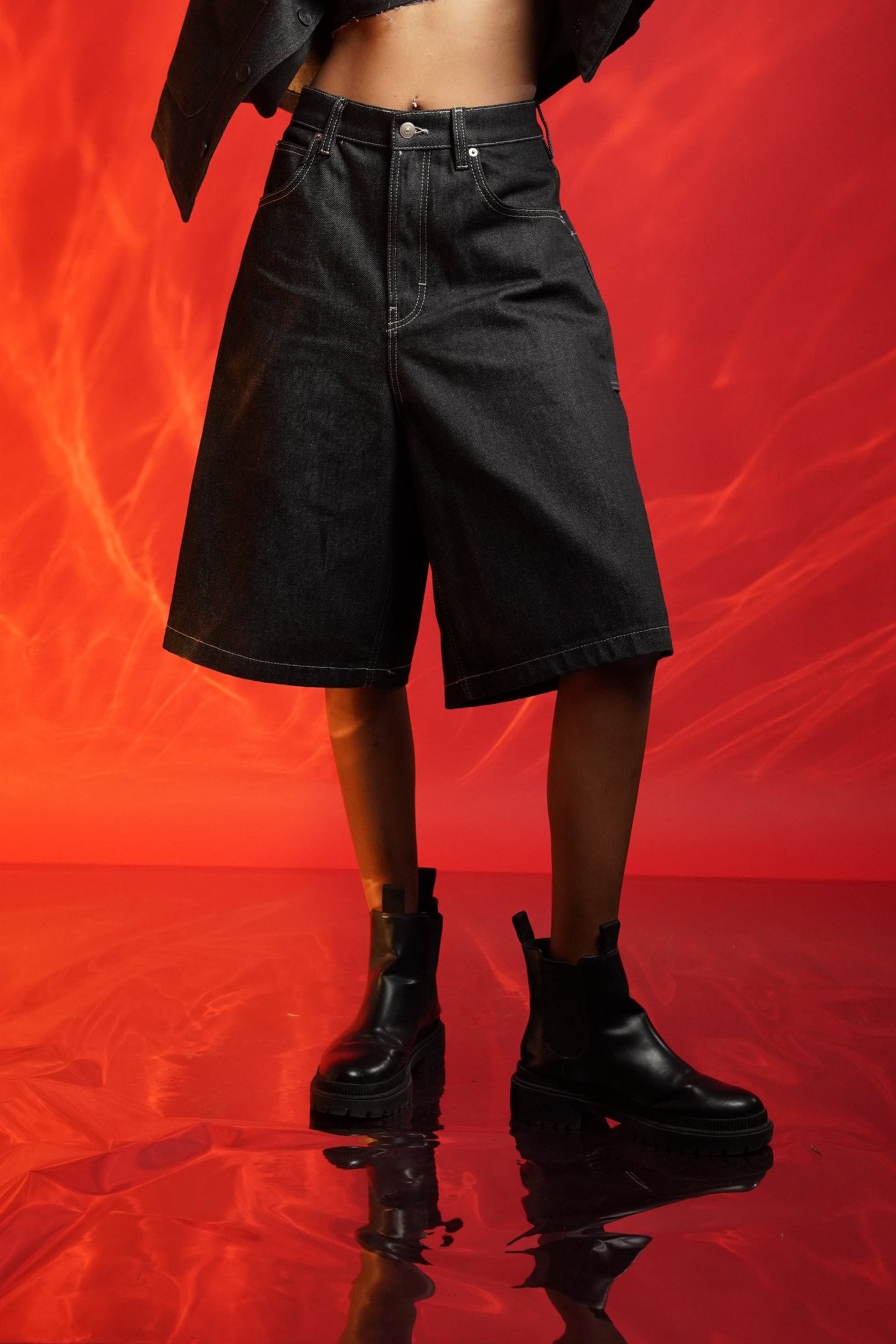 UNISEX BLACK DENIM JORTS (MADE TO ORDER)