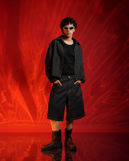 UNISEX BLACK DENIM JORTS (MADE TO ORDER)